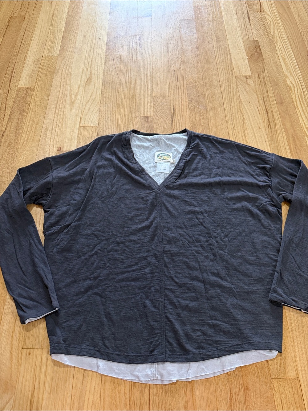 Rambler's Way Grey Layered Rambouillet Wool Long Sleeve Sz M